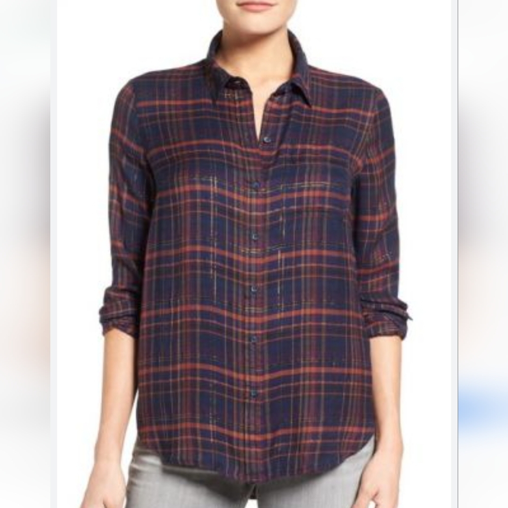 Lucky Brand | Like New Navy/Gold Flannel Button Down